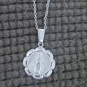 Sterling Silver Virgin Mary Medal Necklace